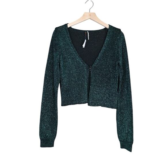 Free People Womens S Emmaline Metallic Cardigan Alpine Green Combo NEW - Picture 2 of 11